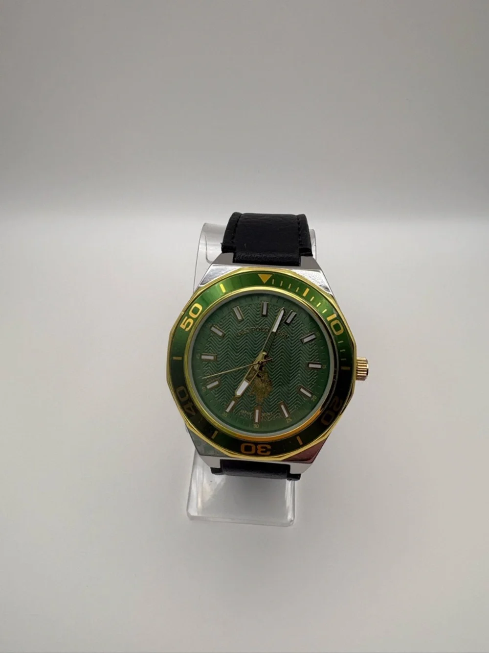 U.S. Polo Assn. Men's Black Strap with Green Dial Analog Watch New Battery Works